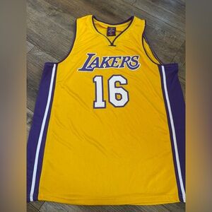 Vintage Paul GasolgYellow and Purple Lakers Basketball Jersey xl